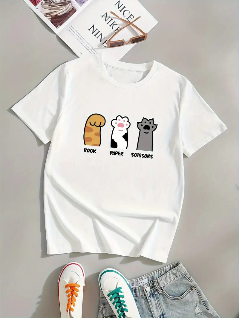 Cute Paw & Letter Print Casual T-shirt